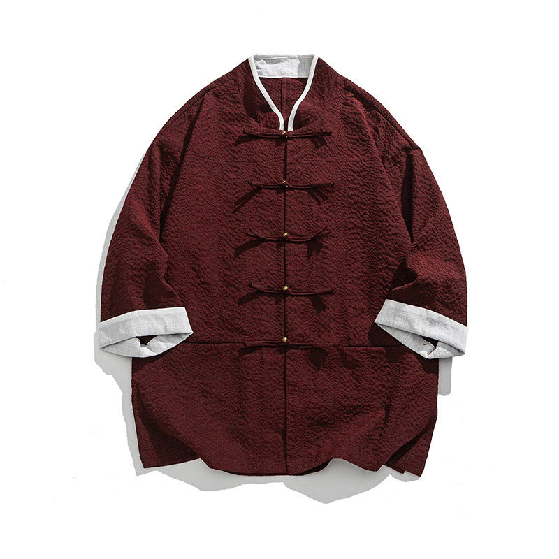 Buddha Stones Camisa de manga tres cuartos para hombre, color liso, con botones y bolsillos, para primavera - Rojo oscuro - US/UK/AU46, EU56 (5XL) - image 13