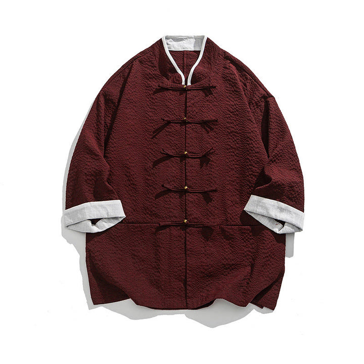 Buddha Stones Camisa de manga tres cuartos para hombre, color liso, con botones y bolsillos, para primavera - Rojo oscuro - US/UK/AU46, EU56 (5XL) - image 13