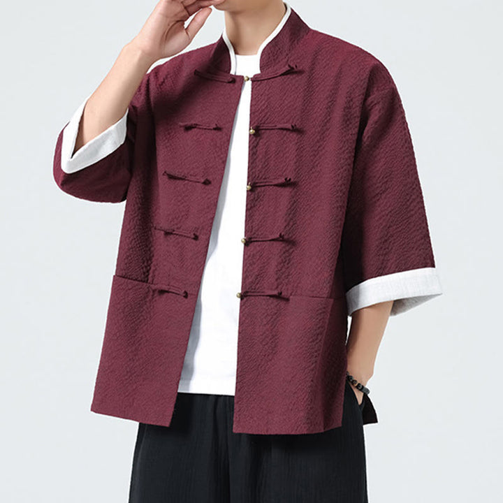 Buddha Stones Camisa de manga tres cuartos para hombre, color liso, con botones y bolsillos, para primavera - image 20