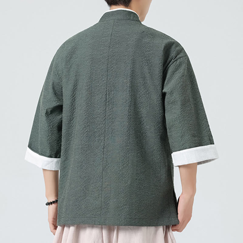 Buddha Stones Camisa de manga tres cuartos para hombre, color liso, con botones y bolsillos, para primavera - image 26