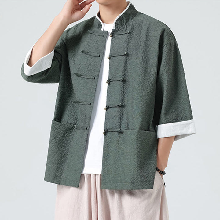 Buddha Stones Camisa de manga tres cuartos para hombre, color liso, con botones y bolsillos, para primavera - image 30