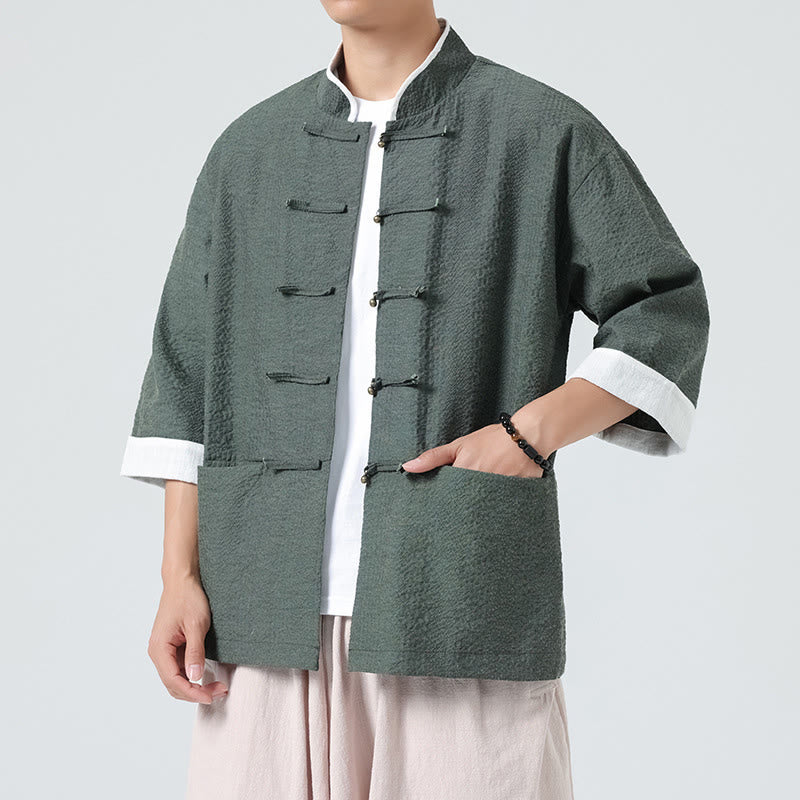 Buddha Stones Camisa de manga tres cuartos para hombre, color liso, con botones y bolsillos, para primavera - image 29