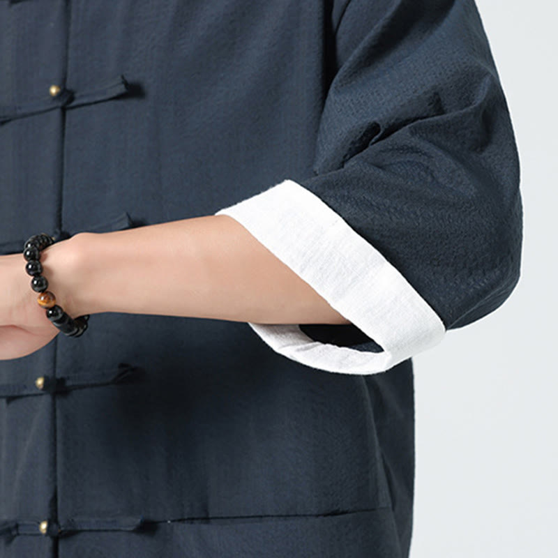 Buddha Stones Camisa de manga tres cuartos para hombre, color liso, con botones y bolsillos, para primavera - image 12