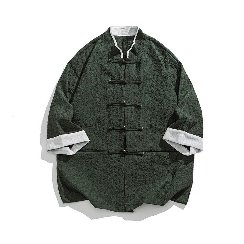 Buddha Stones Camisa de manga tres cuartos para hombre, color liso, con botones y bolsillos, para primavera - Cadete Azul - US/UK/AU46, EU56 (5XL) - image 22