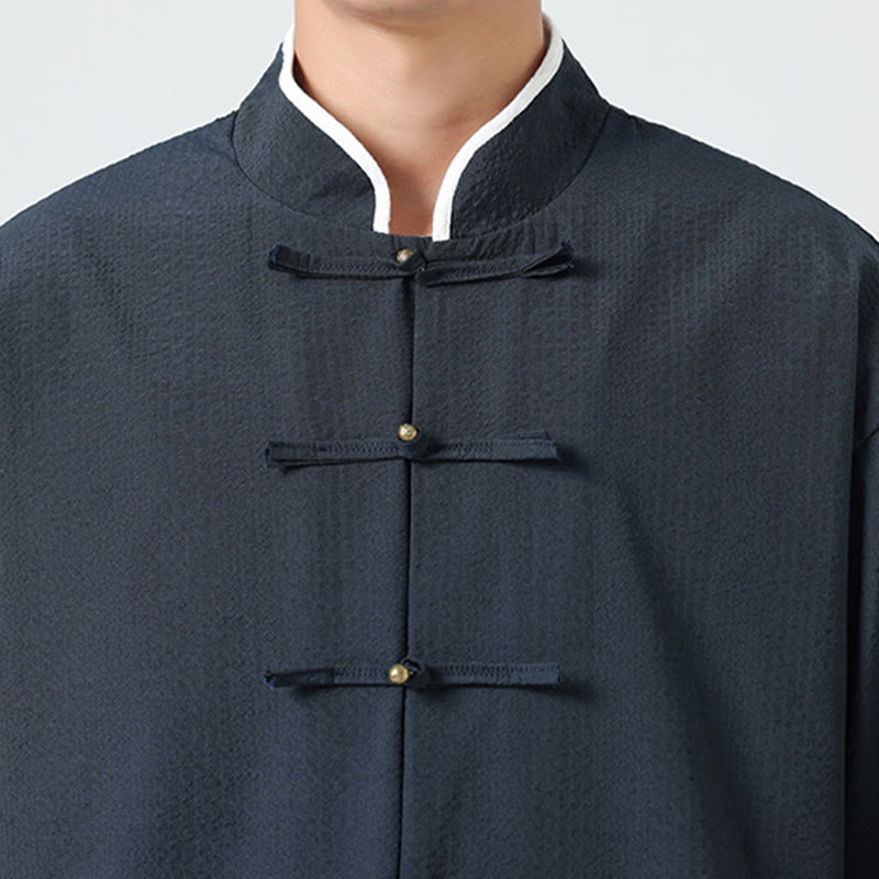 Buddha Stones Camisa de manga tres cuartos para hombre, color liso, con botones y bolsillos, para primavera - image 9