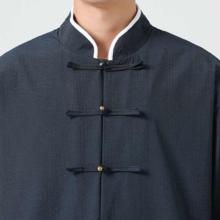 Buddha Stones Camisa de manga tres cuartos para hombre, color liso, con botones y bolsillos, para primavera - image 9