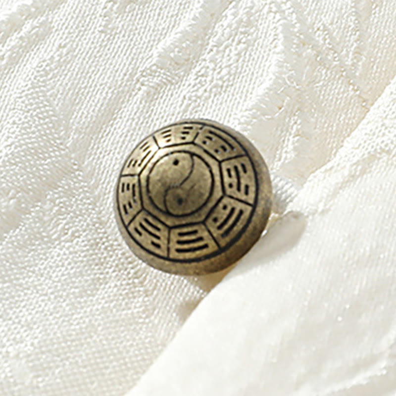 Buddha Stones Camisa de algodón de media manga para hombre con botones y estampado Bagua de jacquard texturizado - image 4