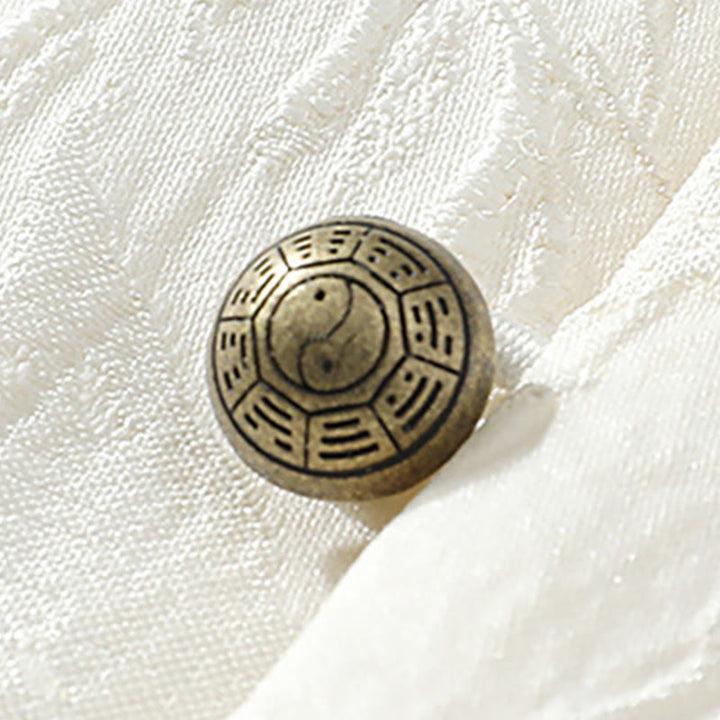 Buddha Stones Camisa de algodón de media manga para hombre con botones y estampado Bagua de jacquard texturizado - image 4