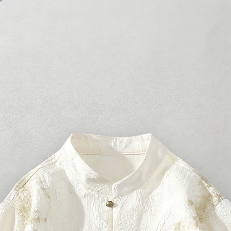 Buddha Stones Camisa de algodón de media manga para hombre con botones y estampado Bagua de jacquard texturizado - image 3