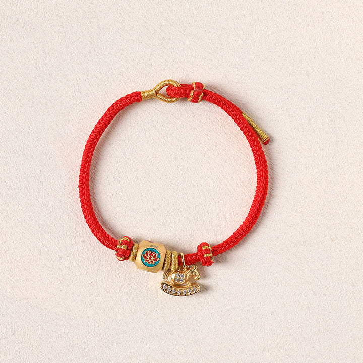 Buddha Stones Pulsera de la suerte de loto con el personaje Fu de hilo rojo de cobre del Año del Caballo - image 11