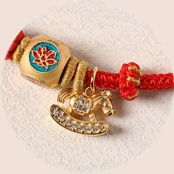 Buddha Stones Pulsera de la suerte de loto con el personaje Fu de hilo rojo de cobre del Año del Caballo - image 14