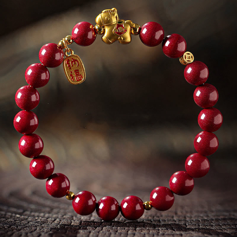 Buddha Stones Pulsera de bendición de cinabrio del Año del Caballo - Cinabrio (tamaño de la cuenta: 8 mm) - 17 centímetros - image 2