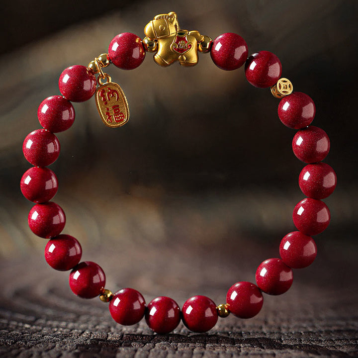 Buddha Stones Pulsera de bendición de cinabrio del Año del Caballo - Cinabrio (tamaño de la cuenta: 8 mm) - 17 centímetros - image 2