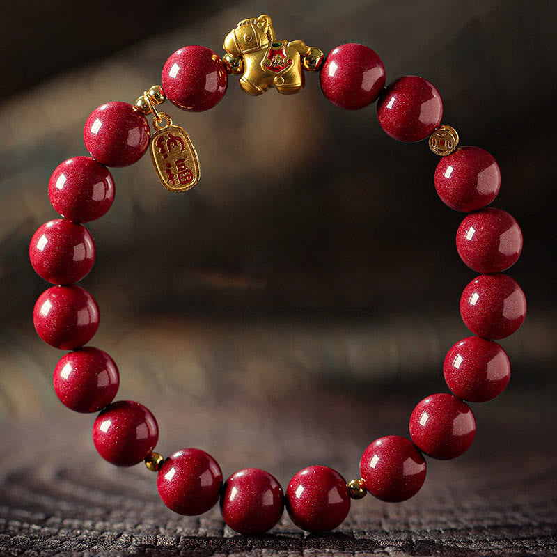 Buddha Stones Pulsera de bendición de cinabrio del Año del Caballo - Cinabrio (tamaño de la cuenta: 10 mm) - 17 centímetros - image 10