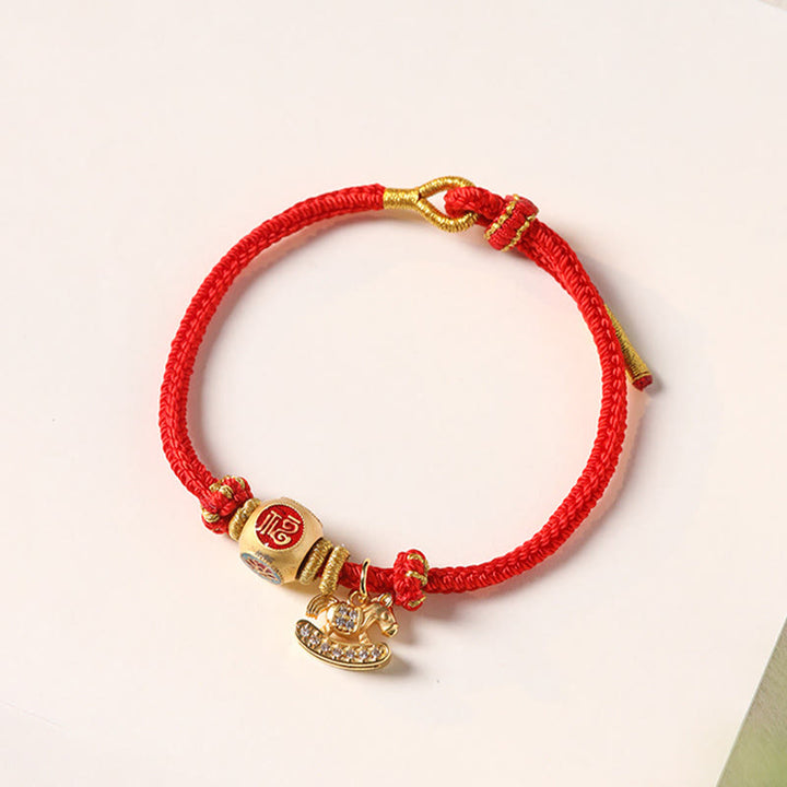 Buddha Stones Pulsera de la suerte de loto con el personaje Fu de hilo rojo de cobre del Año del Caballo - image 12