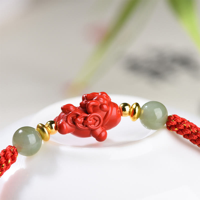 Buddha Stones Pulsera de bendición de hilo rojo de jade hetiano y cinabrio del Año del Caballo - image 14