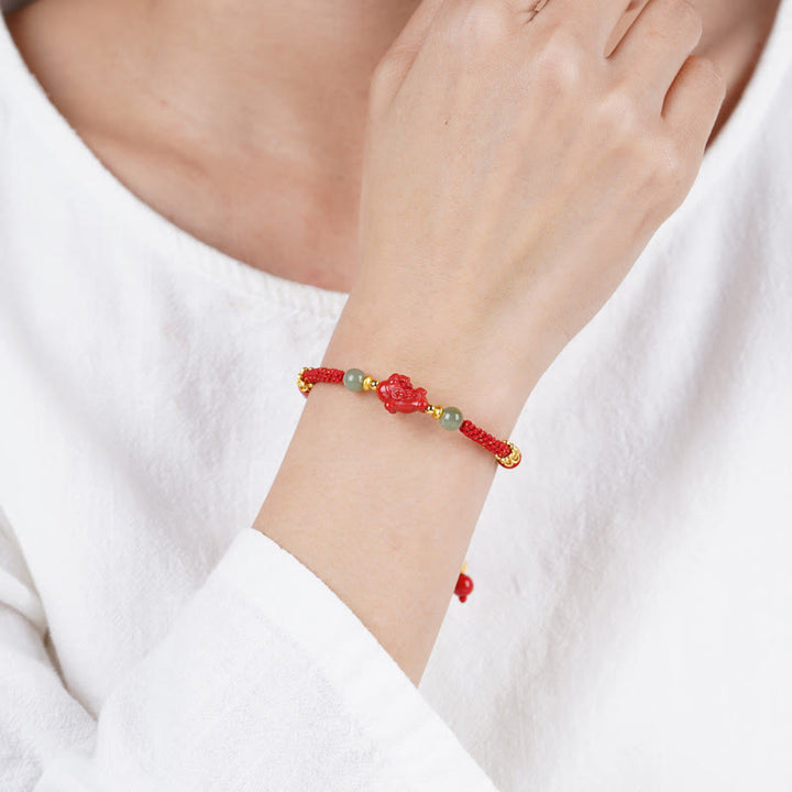 Buddha Stones Pulsera de bendición de hilo rojo de jade hetiano y cinabrio del Año del Caballo - image 13