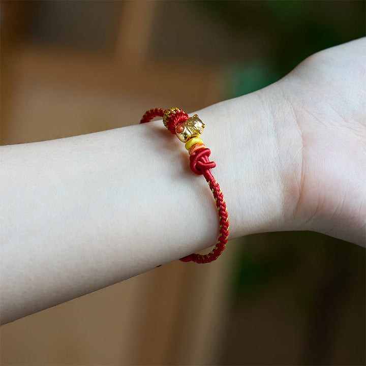 Buddha Stones Pulsera de la suerte de hilo rojo de cobre con forma de gato - image 3