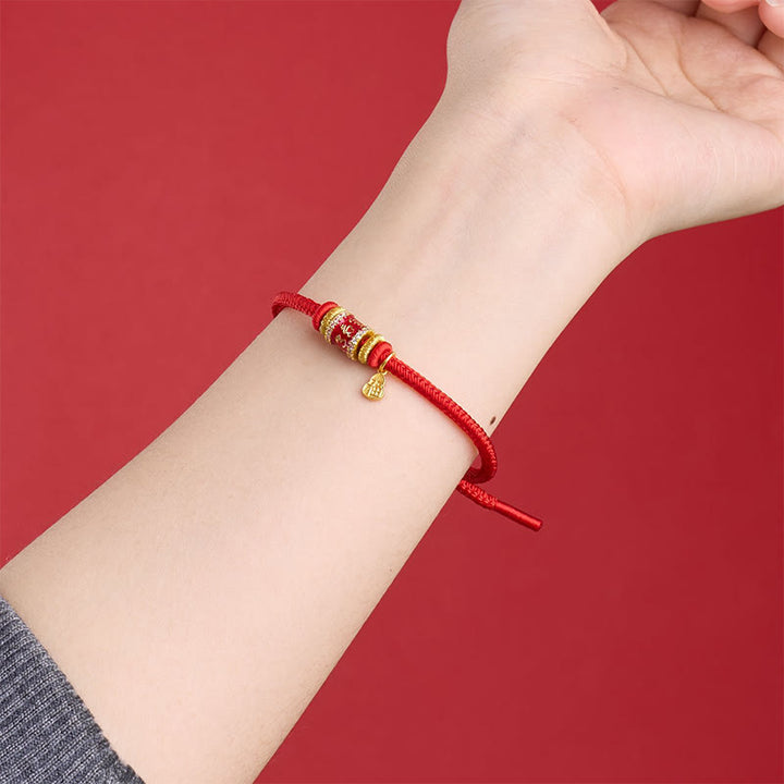 Buddha Stones Pulsera de la suerte con hilo rojo de cobre con el símbolo Om Mani Padme Hum Fu - image 2
