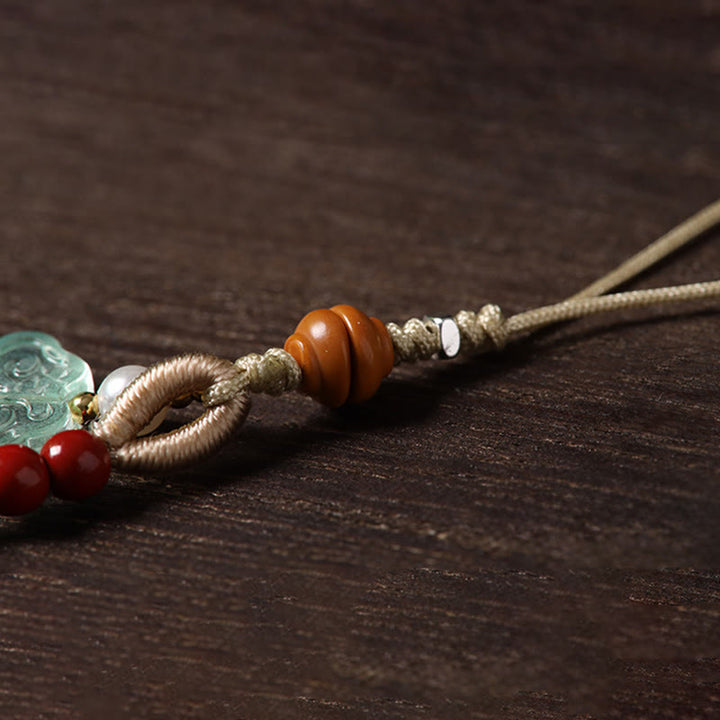 Buddha Stones Adorno colgante para teléfono con la suerte de Liuli, cobre, cinabrio, calcedonia azul, ágata roja y calcedonia azul. - image 15