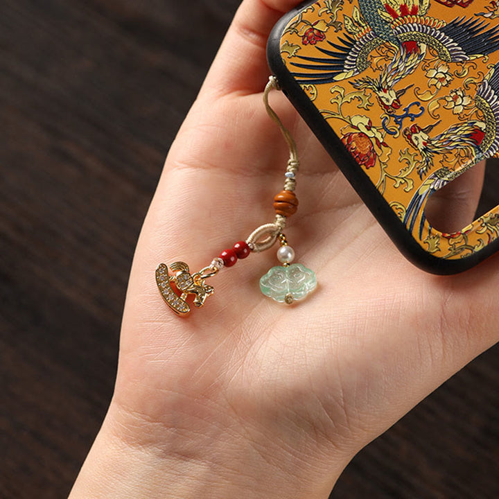 Buddha Stones Adorno colgante para teléfono con la suerte de Liuli, cobre, cinabrio, calcedonia azul, ágata roja y calcedonia azul. - image 13