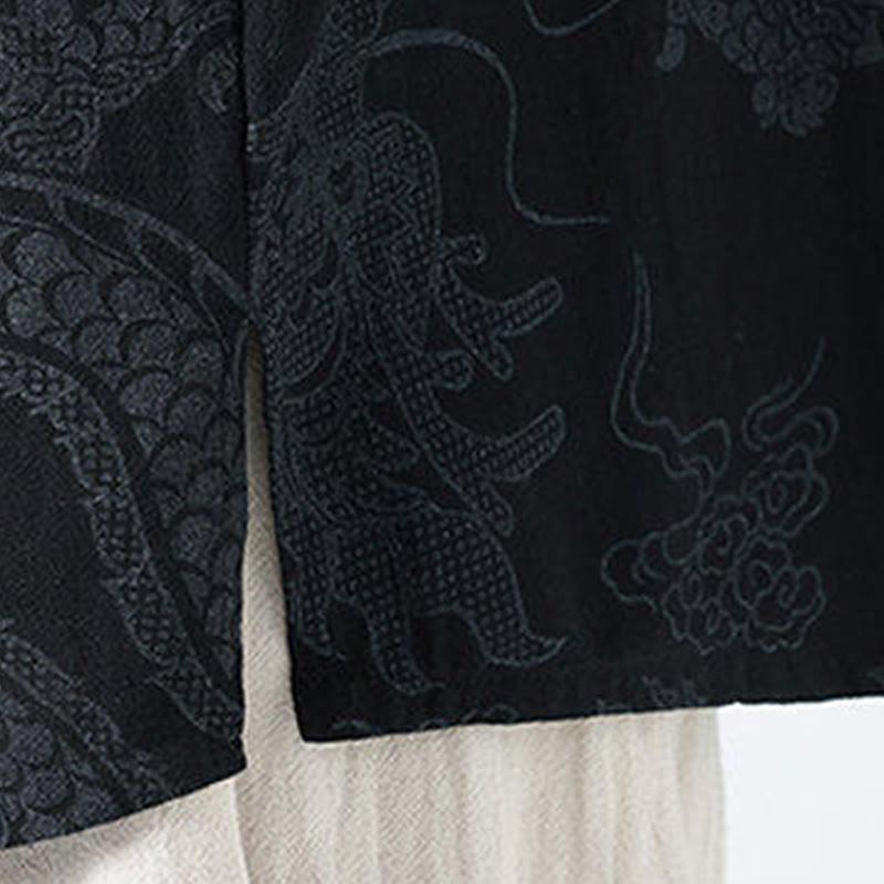 Buddha Stones Camisa de algodón de media manga con botones de rana para hombre con estampado de nubes auspiciosas de dragón de verano - image 6