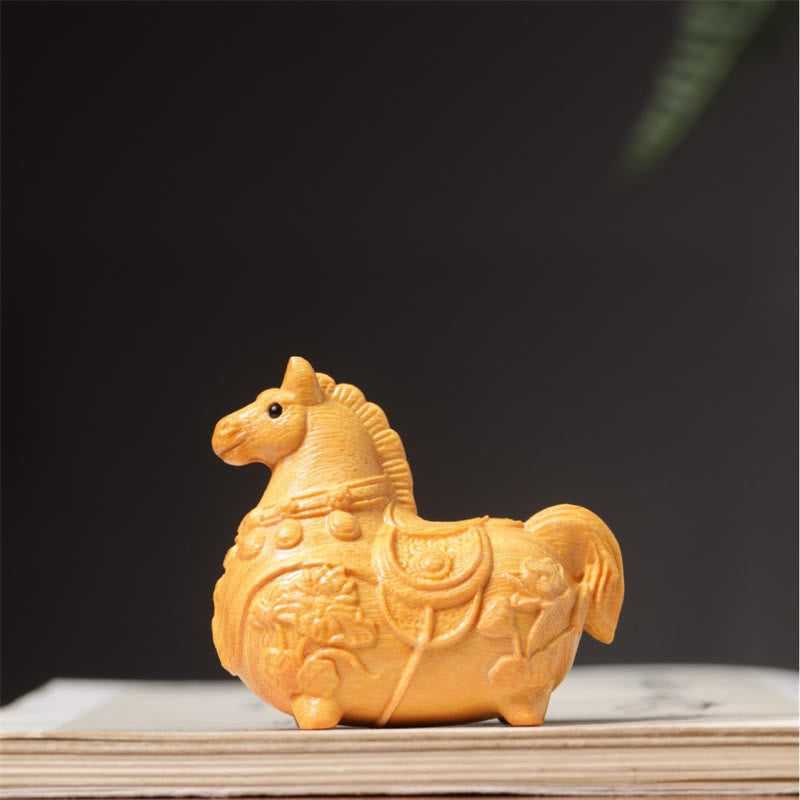 Buddha Stones Mini Año del Caballo Loto Ébano Tilo Madera Sándalo Verde Decoración 5,5*5*3,2cm - image 5