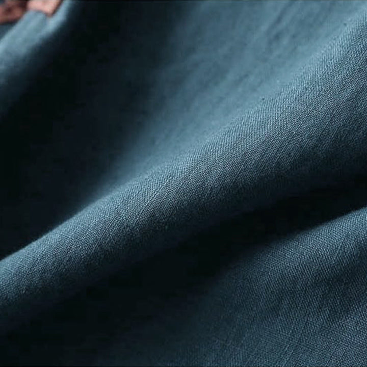 Camisa de lino y algodón de manga larga para mujer con diseño de flores bordadas retro y Buddha Stones - image 11