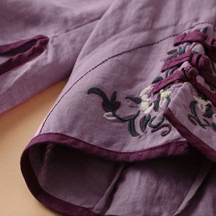 Camisa de manga larga para mujer con diseño retro de bordado de flores y Buddha Stones. - image 20