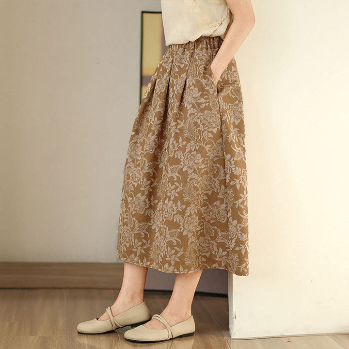 Buddha Stones Falda de algodón con estampado floral y cachemira para mujer, corte A, cintura elástica y bolsillos - image 12