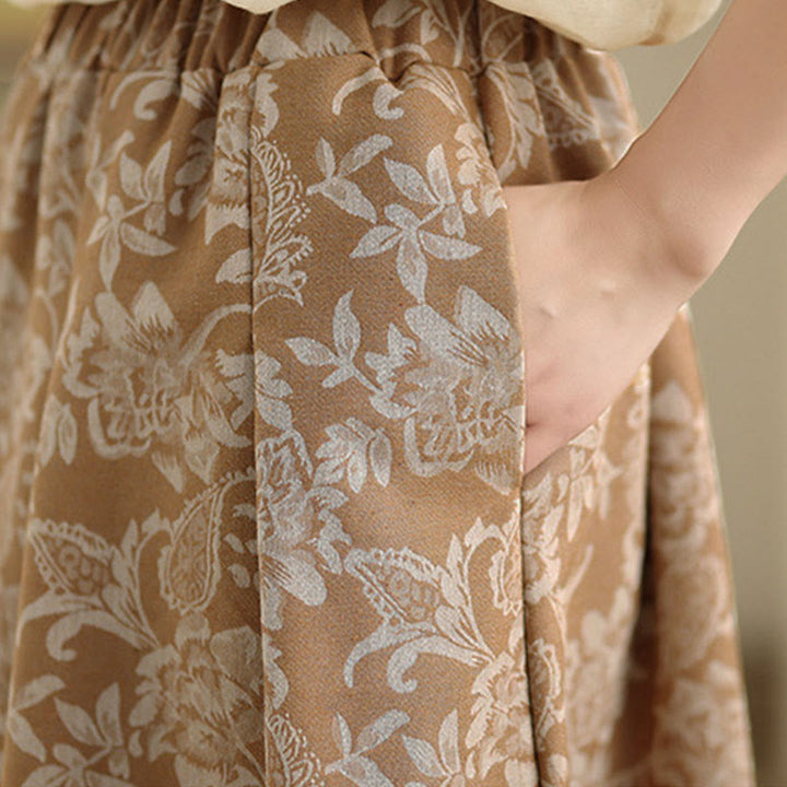 Buddha Stones Falda de algodón con estampado floral y cachemira para mujer, corte A, cintura elástica y bolsillos - image 15