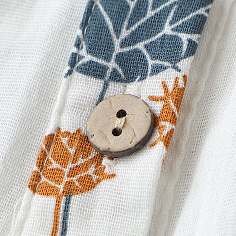 Buddha Stones Camisa de algodón para mujer con diseño estampado de medio botón y mangas fruncidas de tres cuartos - image 5