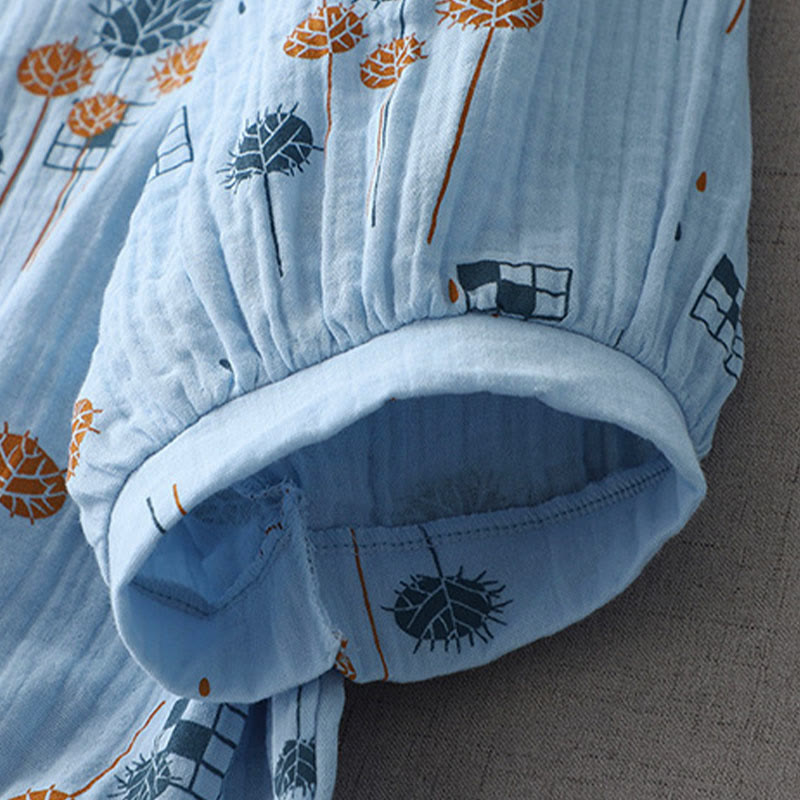 Buddha Stones Camisa de algodón para mujer con diseño estampado de medio botón y mangas fruncidas de tres cuartos - image 15