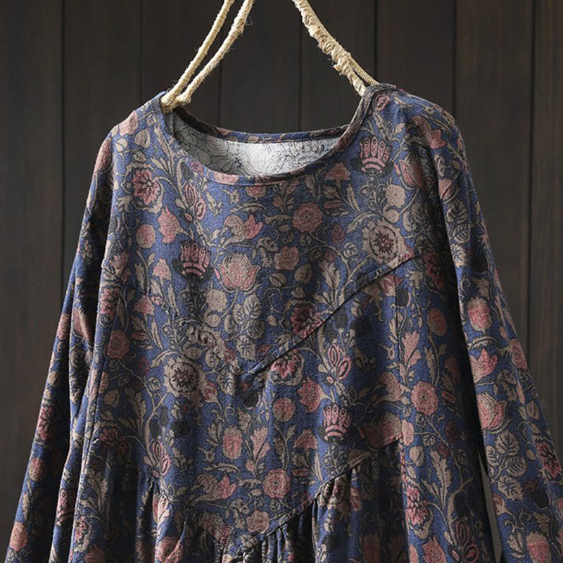 Buddha Stones Vestido largo de algodón para mujer, manga larga, diseño floral retro, corte A - image 12