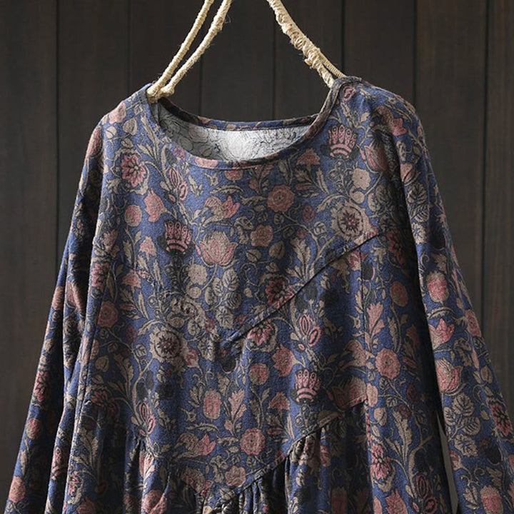 Buddha Stones Vestido largo de algodón para mujer, manga larga, diseño floral retro, corte A - image 12