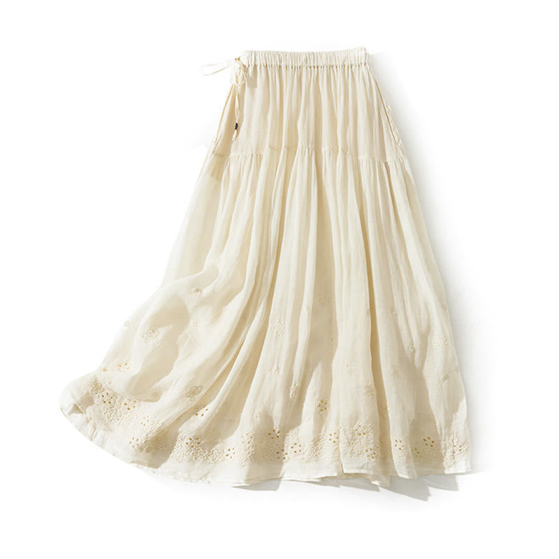 Buddha Stones Falda de mujer de cintura alta con cordón, diseño hueco y bordado, con bolsillos - image 14