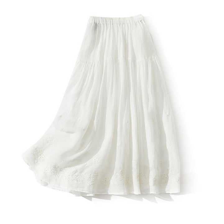 Buddha Stones Falda de mujer de cintura alta con cordón, diseño hueco y bordado, con bolsillos - image 9