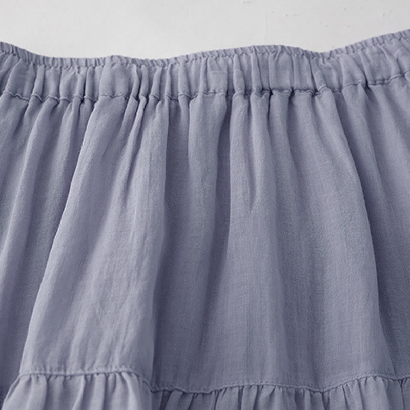 Buddha Stones Falda de mujer de cintura alta con cordón, diseño hueco y bordado, con bolsillos - image 2