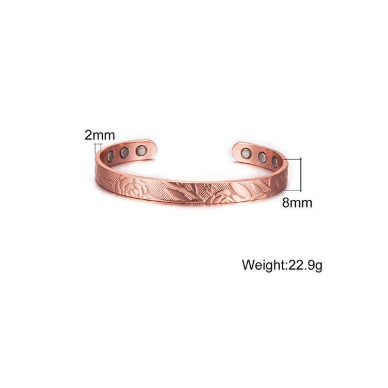 Buddha Stones Brazalete abierto de cobre con diseño de flor de rosa y equilibrio de la suerte - image 10