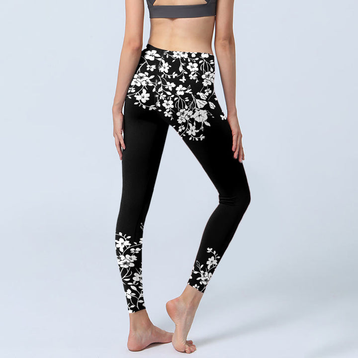 Buddha Stones Leggings de yoga para mujer con estampado floral de estilo minimalista - image 3