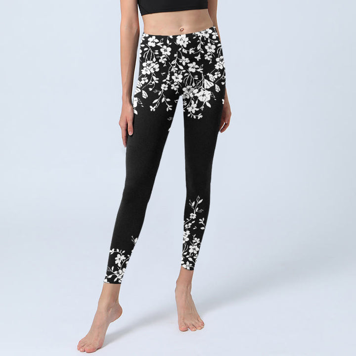 Buddha Stones Leggings de yoga para mujer con estampado floral de estilo minimalista - image 5