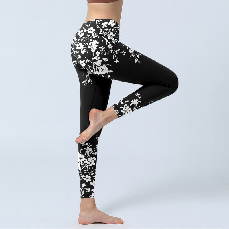Buddha Stones Leggings de yoga para mujer con estampado floral de estilo minimalista - image 4