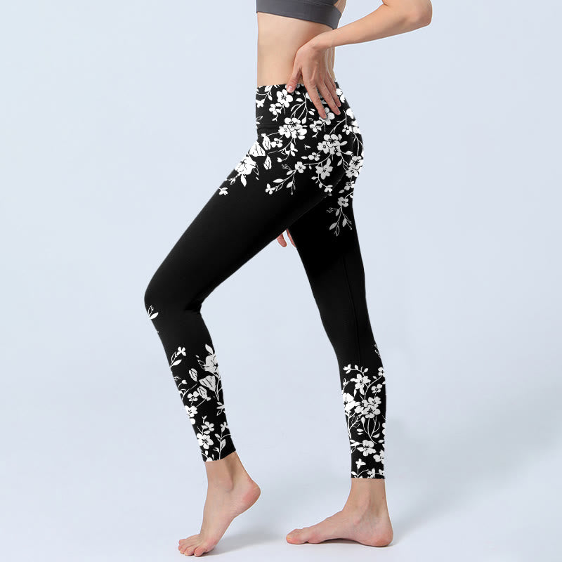 Buddha Stones Leggings de yoga para mujer con estampado floral de estilo minimalista - image 2
