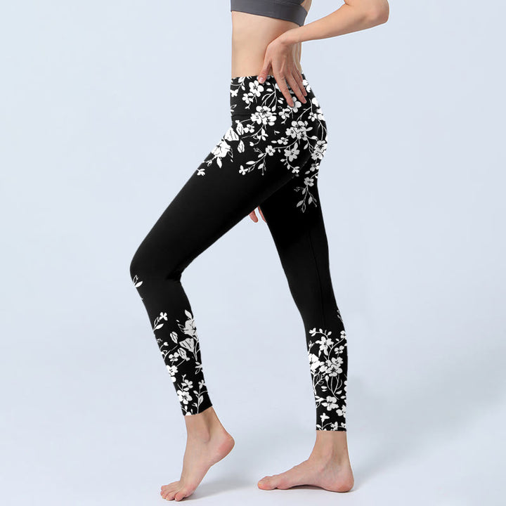 Buddha Stones Leggings de yoga para mujer con estampado floral de estilo minimalista - image 2
