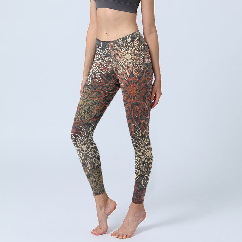 Buddha Stones Leggings de yoga para mujer con estampado floral retro simétrico - Negro - US18，UK/AU22，EU50 (4XL) - image 0