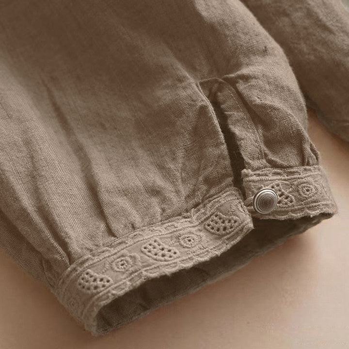 Camisa informal de manga tres cuartos con cuello redondo y diseño calado para mujer con estampado de Buddha Stones. - image 8