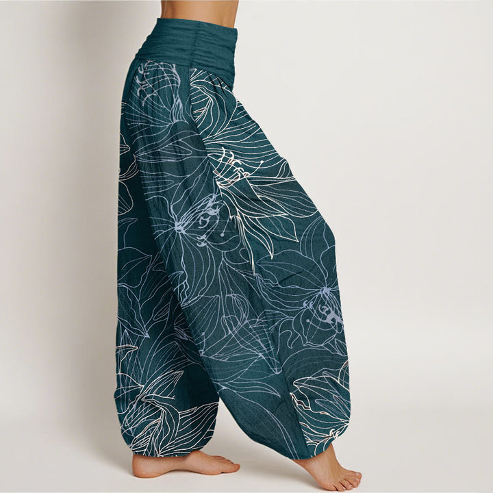 Buddha Stones Pantalones harén de algodón puro con cintura elástica y estampado floral minimalista para mujer - image 7