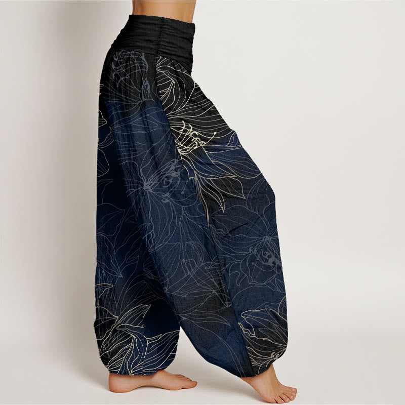 Buddha Stones Pantalones harén de algodón puro con cintura elástica y estampado floral minimalista para mujer - image 10
