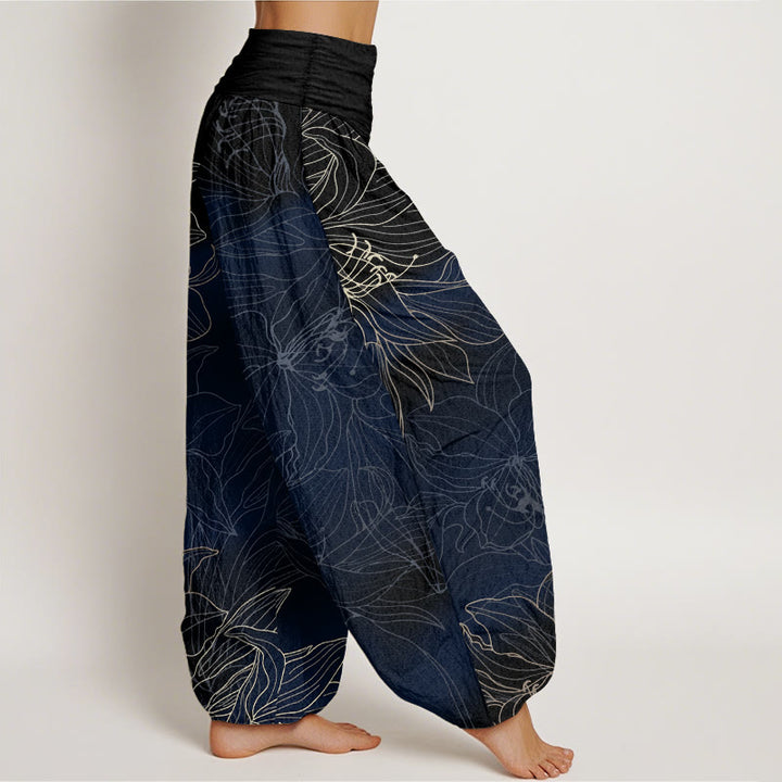 Buddha Stones Pantalones harén de algodón puro con cintura elástica y estampado floral minimalista para mujer - image 10