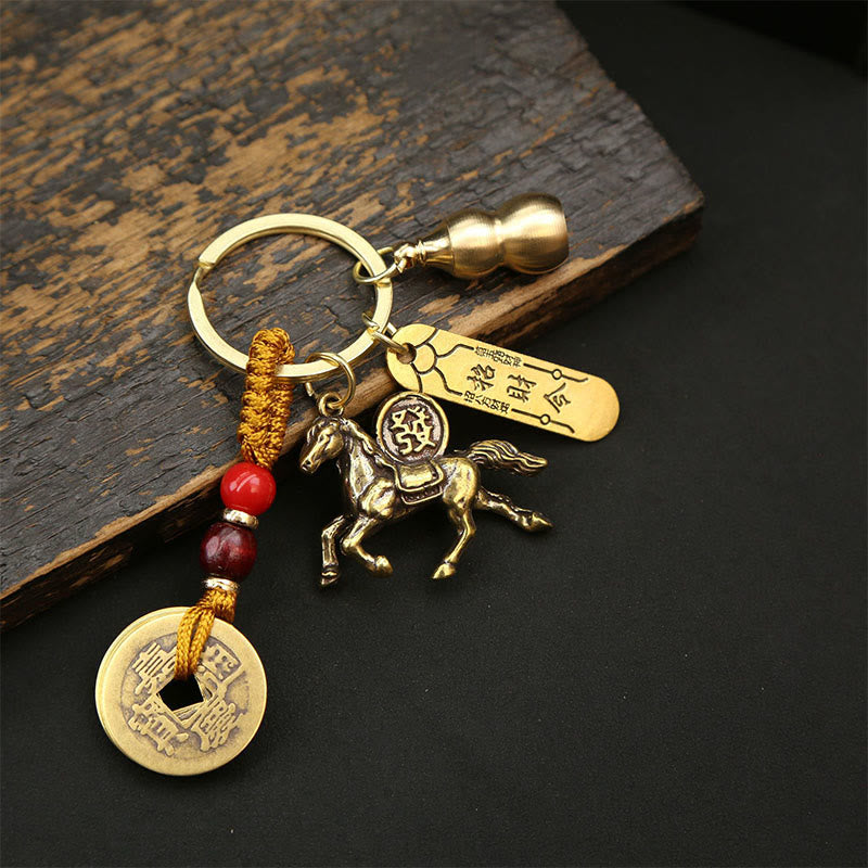 Llavero de riqueza con monedas de los Cinco Emperadores de cobre y latón con Buddha Stones del Año del Caballo - Monedas de los Cinco Emperadores, Caballo Amuleto para Atraer la Riqueza - image 4